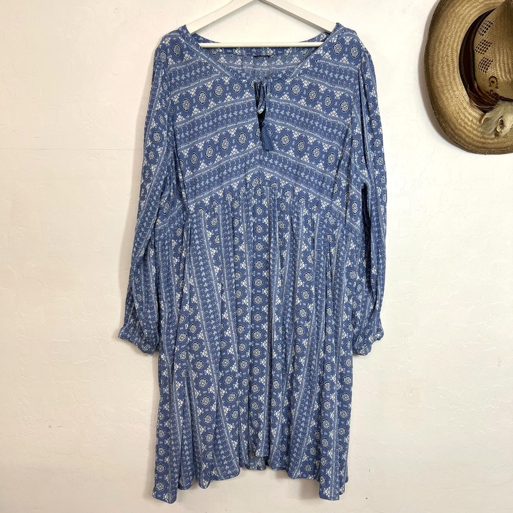 Torrid Floral Boho Rayon Blend Long Sleeve Dress with Pockets & Detachable Slip